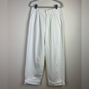 Zara | High Rise Pleated Wide Leg Ivory / White Cuff Ankle Jeans | 10